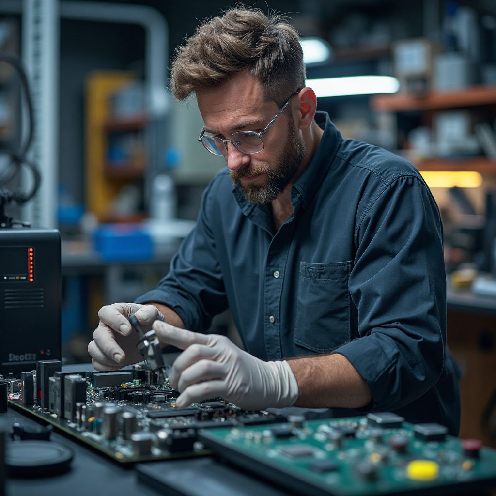 Технік виконує діагностику материнської плати